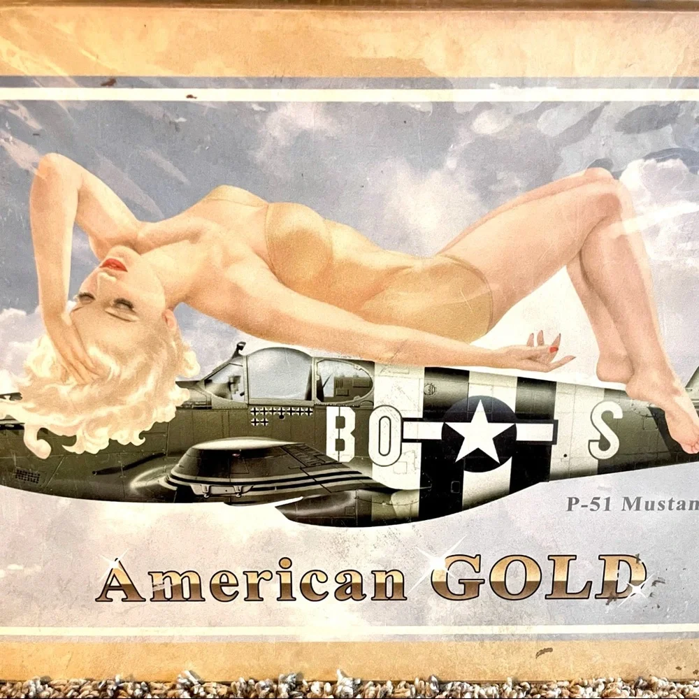 NEW Heavy Duty Steel American Gold P-51 Mustang Metal Sign